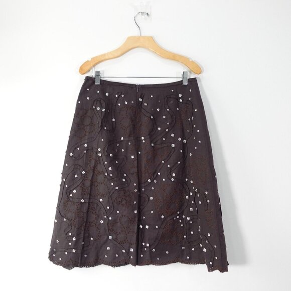 NOUGAT LONDON Linen Skirt Womens 10 Medium Brown Beaded Eyelet Light Boho Fairy - Picture 2 of 14